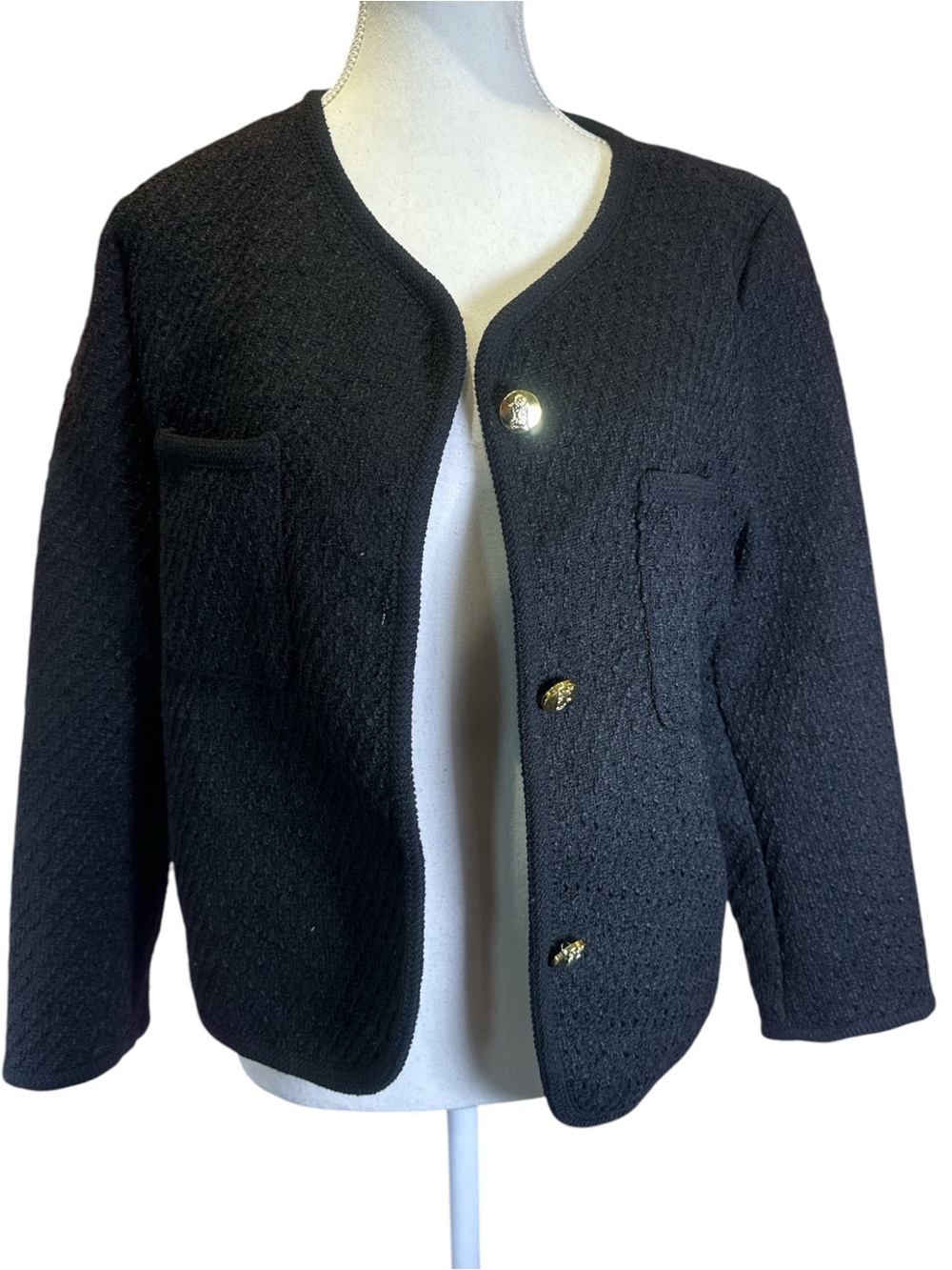 Black Textured Gold-Button Jacket NWT - Picture 7 of 12